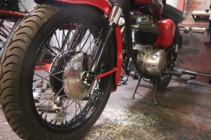 BSA B40 front view, tyre, brake, suspension